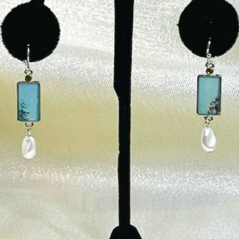 💖Delightful Light Blue/Teal With Freshwater Pearls Earrings /E108